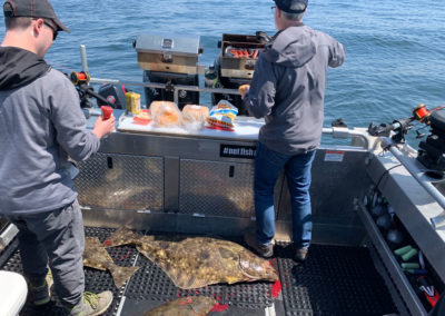 making lunch while halibut fishing